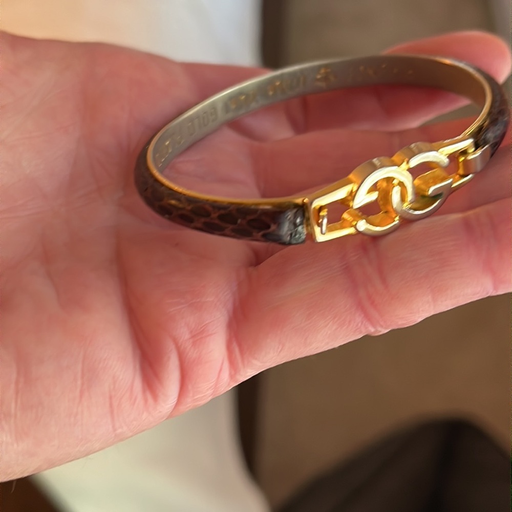 Vintage Gucci Gold GG Brown Snakeskin Bracelet